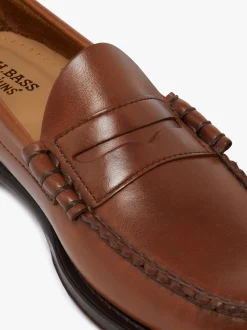 Outlet G.H.BASS Weejuns Larson Penny Loafers Tan pull up leather Wine