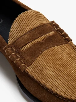 G.H.BASS Weejuns Larson Penny Loafers Dark Brown Suede and Brown Corduroy
