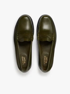 G.H.BASS Weejuns Larson Penny Loafers green leather Olive