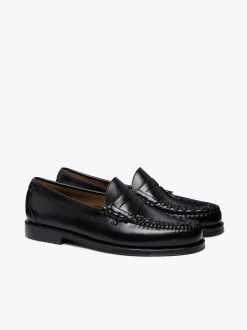 G.H.BASS Weejuns Larson Weave Loafers Black Leather Black with White Check