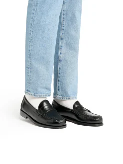 G.H.BASS Weejuns Larson Weave Loafers Black Leather Black with White Check
