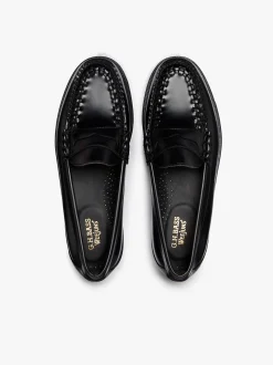 G.H.BASS Weejuns Larson Weave Loafers Black Leather Black with White Check