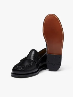 G.H.BASS Weejuns Larson Weave Loafers Black Leather Black with White Check