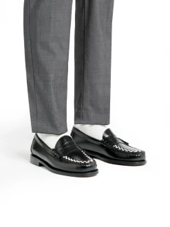 G.H.BASS Weejuns Larson Weave Loafers Black & White Leather