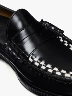 G.H.BASS Weejuns Larson Weave Loafers Black & White Leather