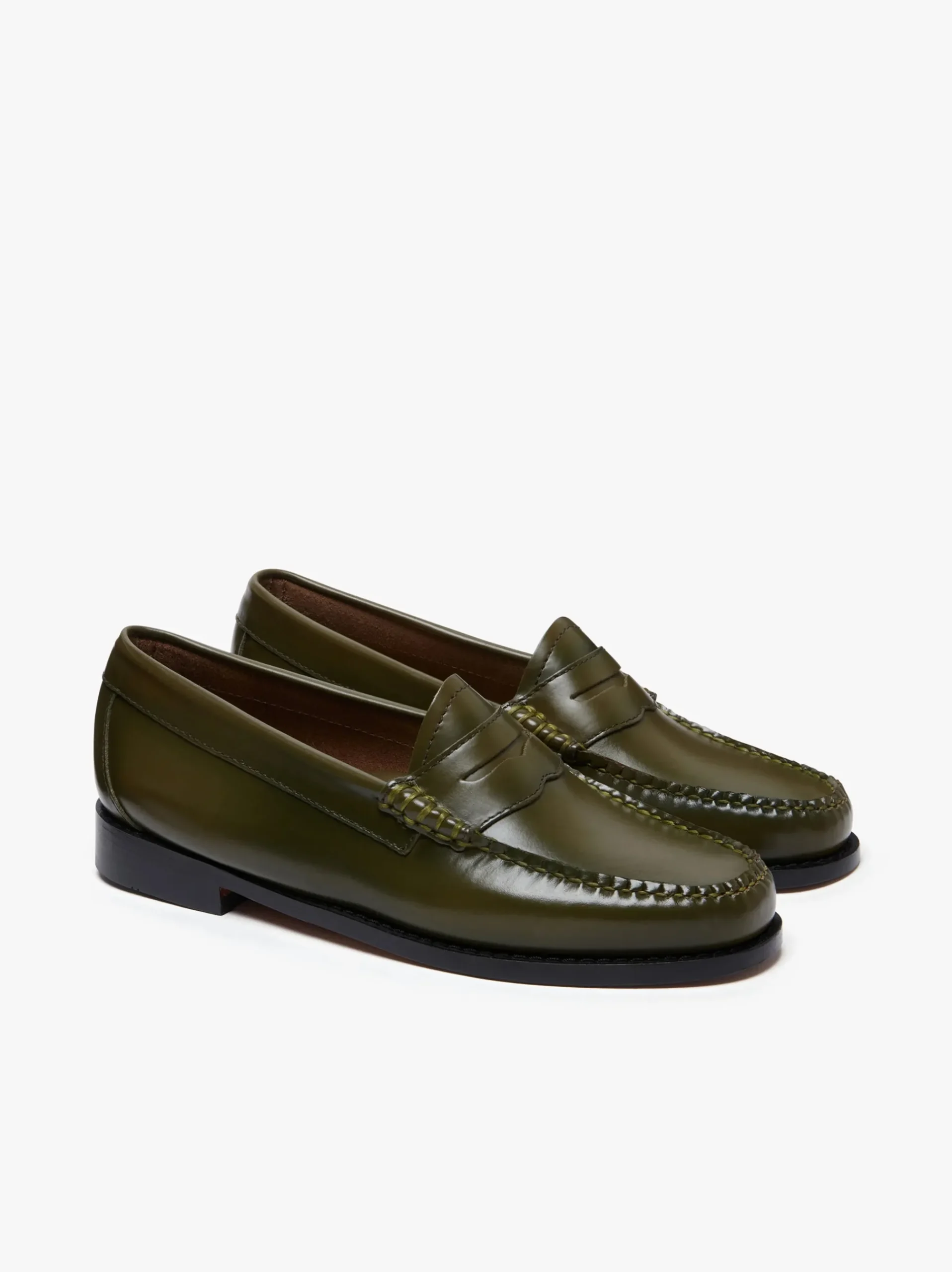New G.H.BASS Weejuns Penny Loafers green leather Olive