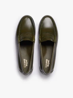 New G.H.BASS Weejuns Penny Loafers green leather Olive