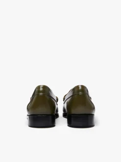 New G.H.BASS Weejuns Penny Loafers green leather Olive
