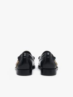 Outlet G.H.BASS Weejuns Penny Love Loafers Black Leather Black & Gold