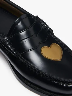 Outlet G.H.BASS Weejuns Penny Love Loafers Black Leather Black & Gold