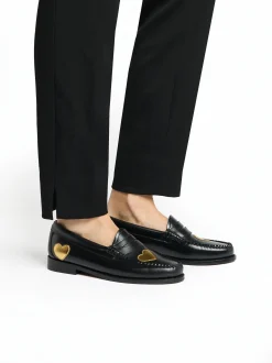 Outlet G.H.BASS Weejuns Penny Love Loafers Black Leather Black & Gold