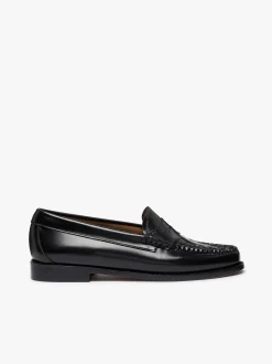 Hot G.H.BASS Weejuns Penny Weave Loafers Black Leather Black with White Check