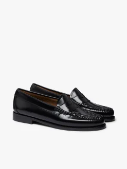 Hot G.H.BASS Weejuns Penny Weave Loafers Black Leather Black with White Check