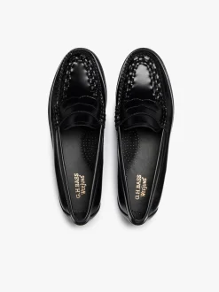 Hot G.H.BASS Weejuns Penny Weave Loafers Black Leather Black with White Check