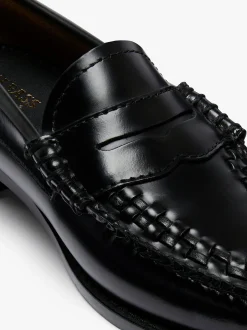 Hot G.H.BASS Weejuns Penny Weave Loafers Black Leather Black with White Check