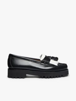 Sale G.H.BASS Weejuns 90s Esther Kiltie Tassel Loafers Leather Black & White