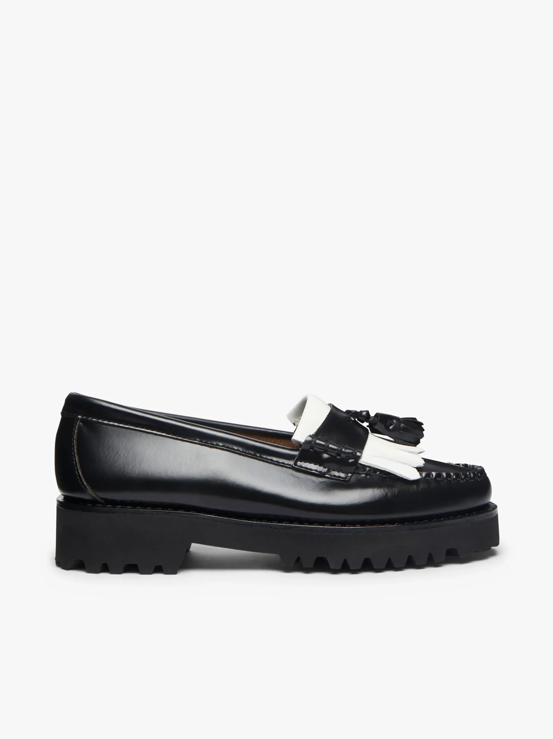 Sale G.H.BASS Weejuns 90s Esther Kiltie Tassel Loafers Leather Black & White