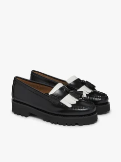 Sale G.H.BASS Weejuns 90s Esther Kiltie Tassel Loafers Leather Black & White