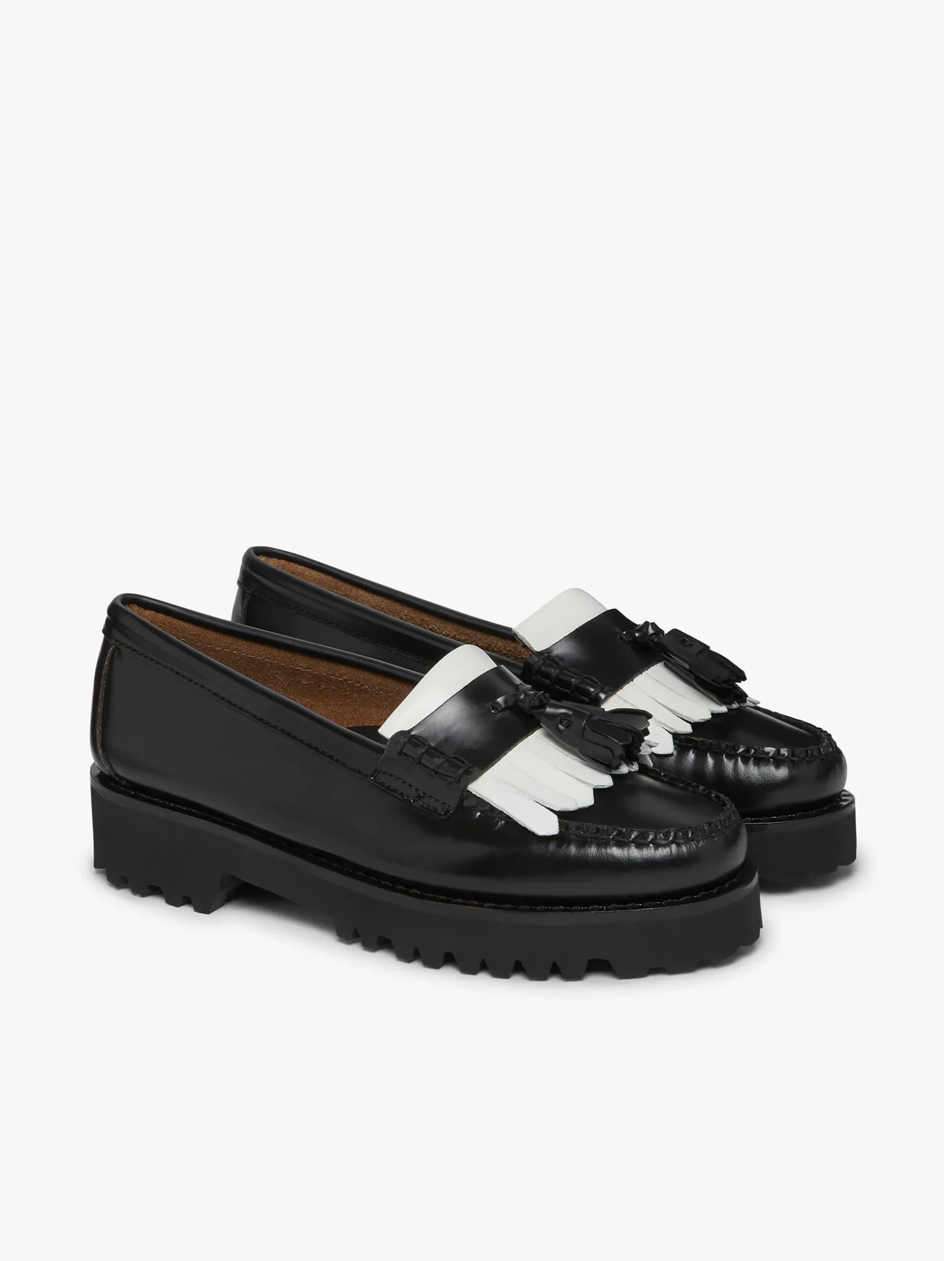 Sale G.H.BASS Weejuns 90s Esther Kiltie Tassel Loafers Leather Black & White