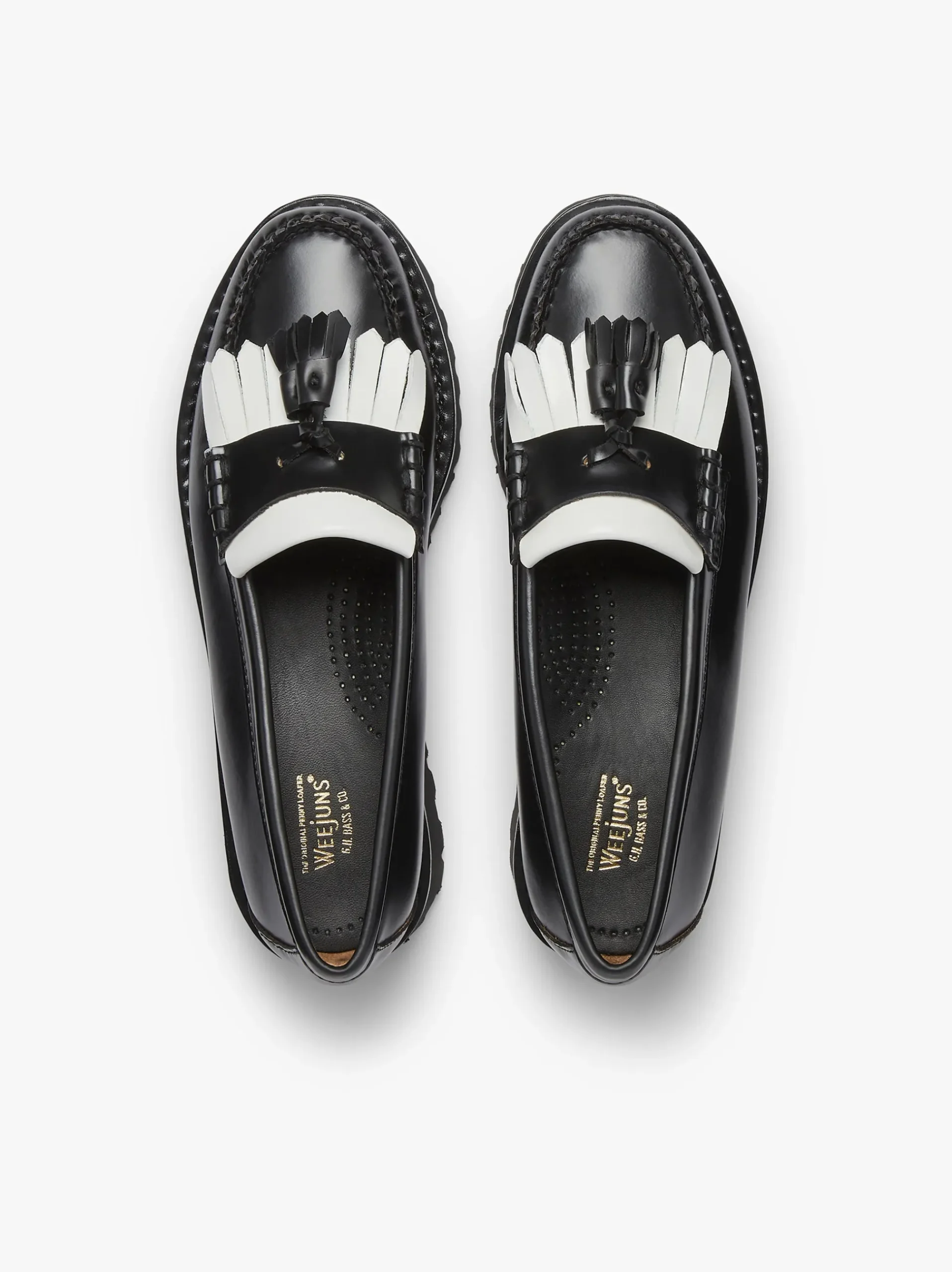 Sale G.H.BASS Weejuns 90s Esther Kiltie Tassel Loafers Leather Black & White