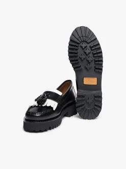 Sale G.H.BASS Weejuns 90s Esther Kiltie Tassel Loafers Leather Black & White