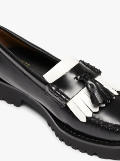 Sale G.H.BASS Weejuns 90s Esther Kiltie Tassel Loafers Leather Black & White