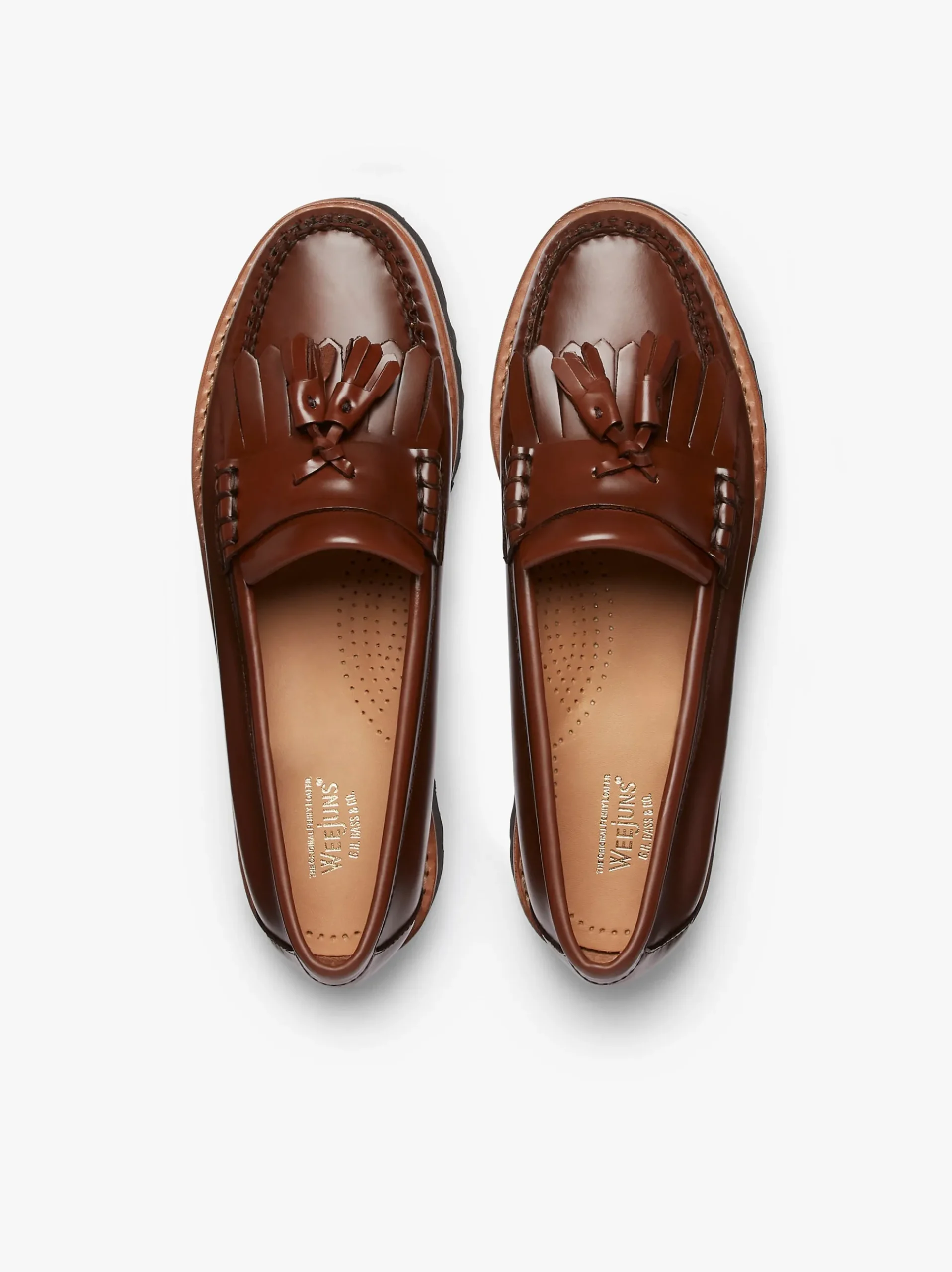 Outlet G.H.BASS Weejuns 90s Esther Kiltie Tassel Loafers Leather Cognac