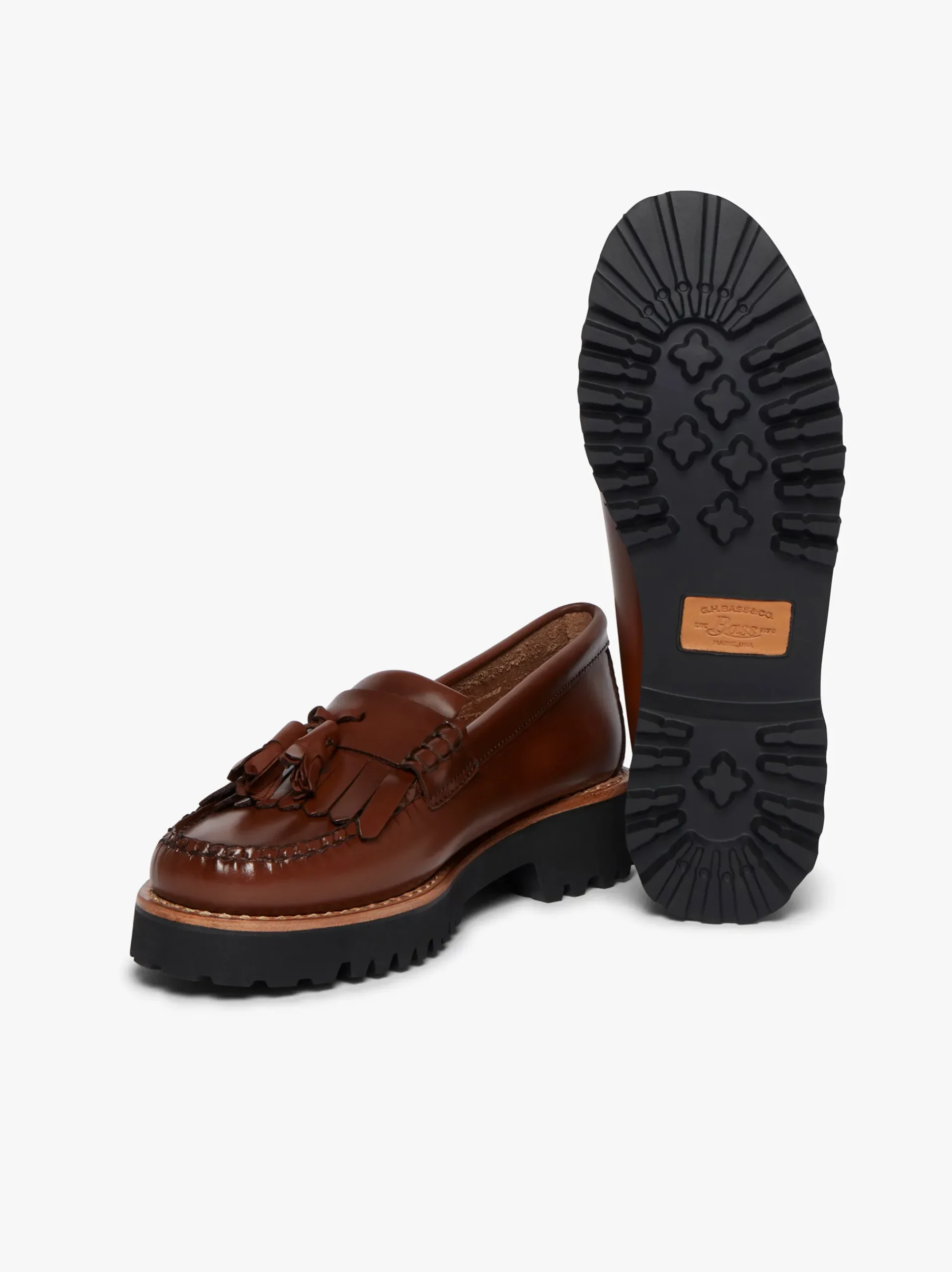 Outlet G.H.BASS Weejuns 90s Esther Kiltie Tassel Loafers Leather Cognac