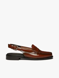 G.H.BASS Weejuns Slingback Penny Loafers Leather Cognac