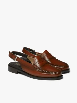 G.H.BASS Weejuns Slingback Penny Loafers Leather Cognac