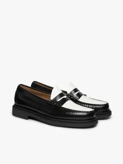 Outlet G.H.BASS Weejuns Step Larson Penny Loafers Black & White Leather