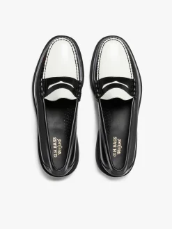 Outlet G.H.BASS Weejuns Step Larson Penny Loafers Black & White Leather