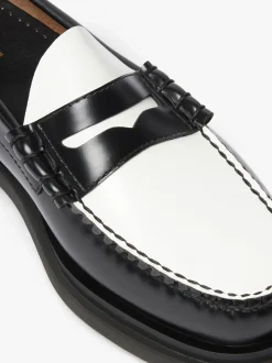 Outlet G.H.BASS Weejuns Step Larson Penny Loafers Black & White Leather