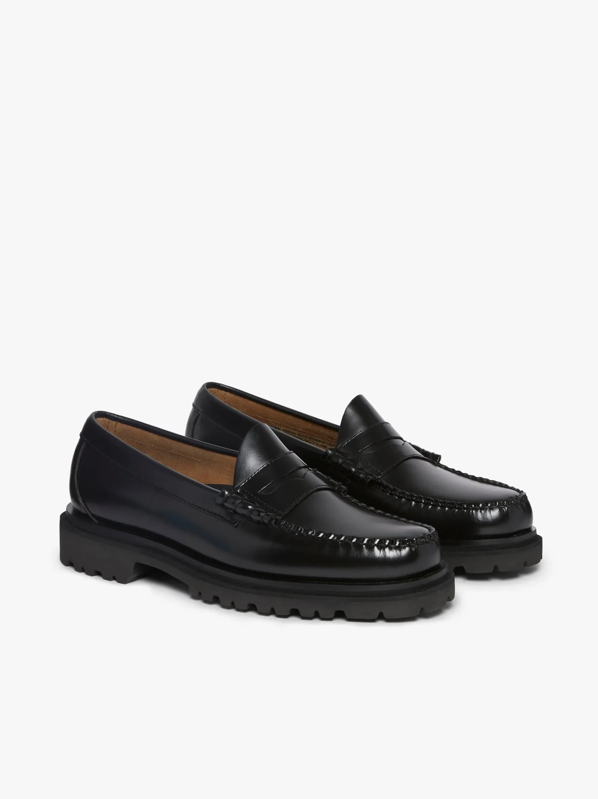 New G.H.BASS Weejuns Step-Lug Larson Penny Loafers Leather Black