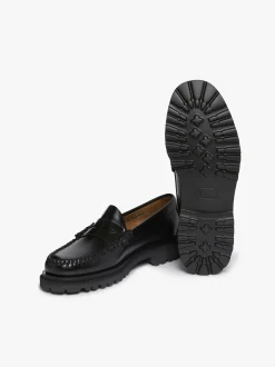 New G.H.BASS Weejuns Step-Lug Larson Penny Loafers Leather Black