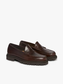 Online G.H.BASS Weejuns Step-Lug Larson Penny Loafers Chocolate Pull Up Leather