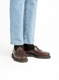 Online G.H.BASS Weejuns Step-Lug Larson Penny Loafers Chocolate Pull Up Leather
