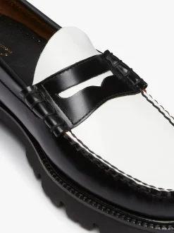 Best G.H.BASS Weejuns Super Lug Larson Penny Loafers Leather Black & White