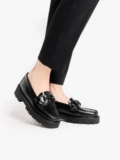 Sale G.H.BASS Weejuns Super Lug Lianna Super Bit Loafers Black Leather