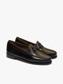 New G.H.BASS Weejuns Tricolour Penny Loafers Black, Chocolate & Green Leather