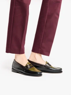 New G.H.BASS Weejuns Tricolour Penny Loafers Black, Chocolate & Green Leather