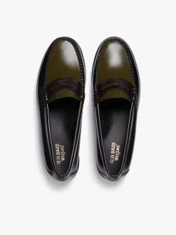 New G.H.BASS Weejuns Tricolour Penny Loafers Black, Chocolate & Green Leather
