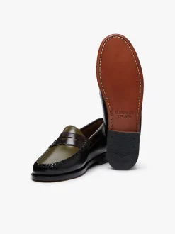 New G.H.BASS Weejuns Tricolour Penny Loafers Black, Chocolate & Green Leather