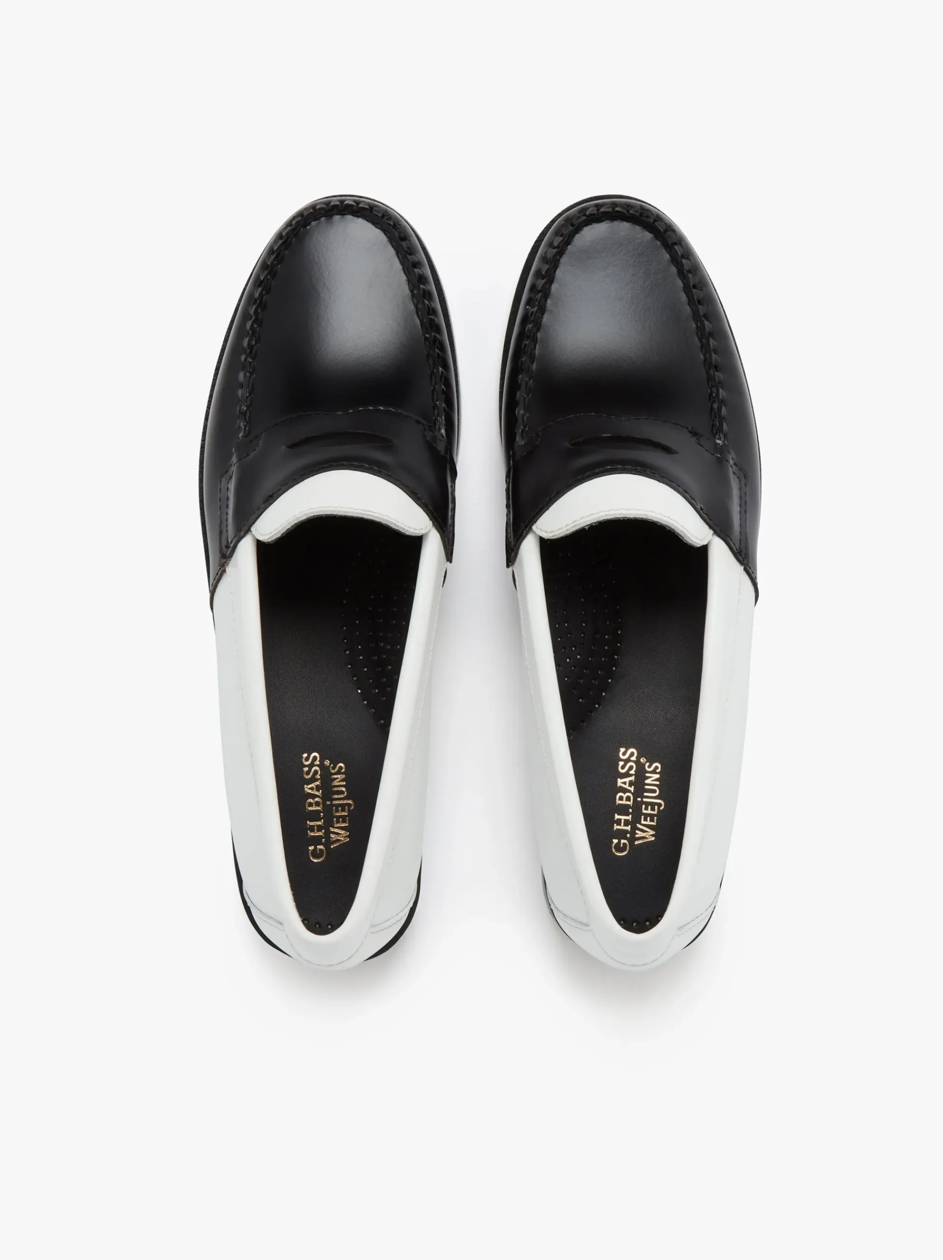 Hot G.H.BASS Weejuns Two Tone Penny Loafers Leather Black & White