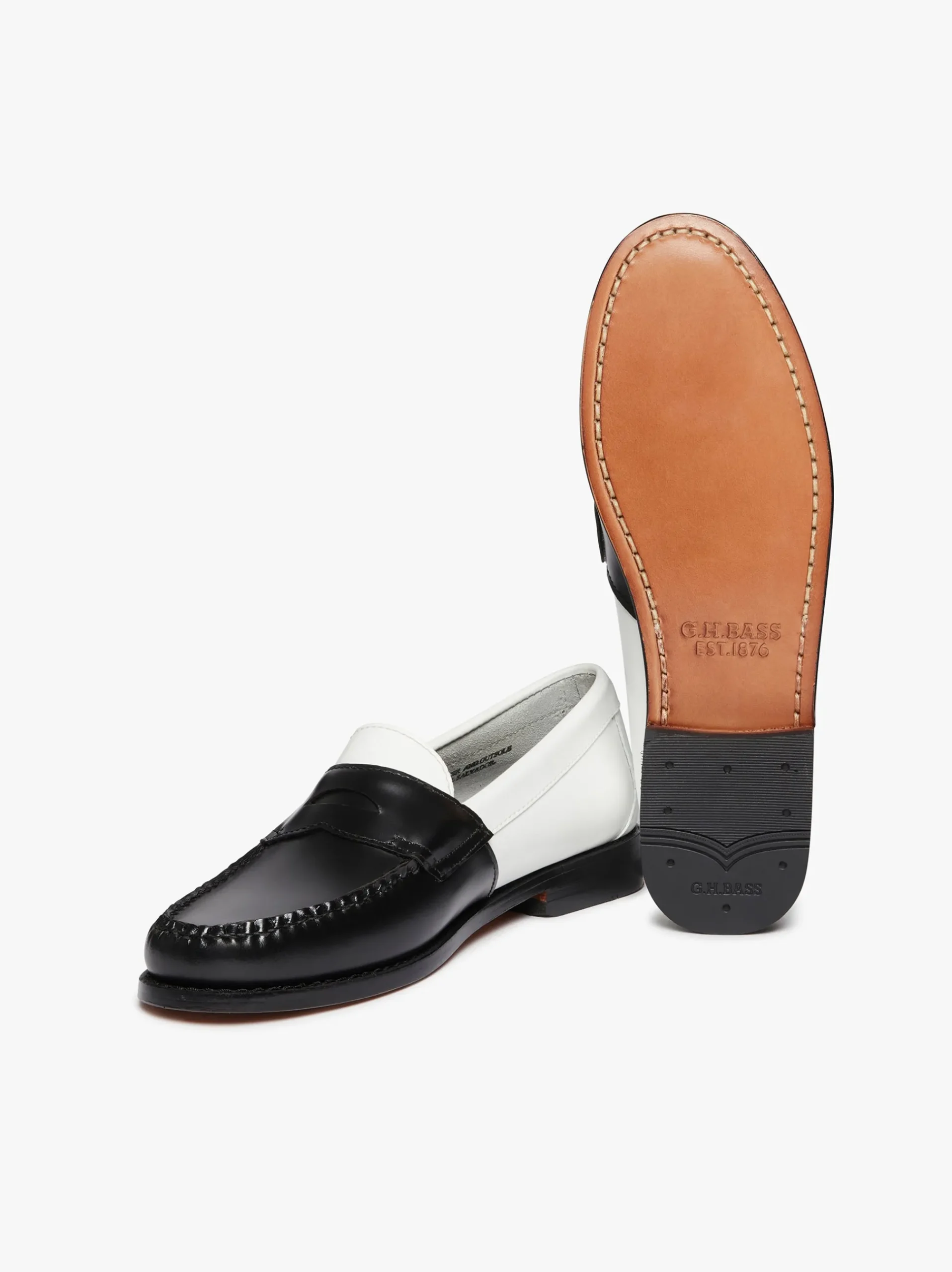 Hot G.H.BASS Weejuns Two Tone Penny Loafers Leather Black & White