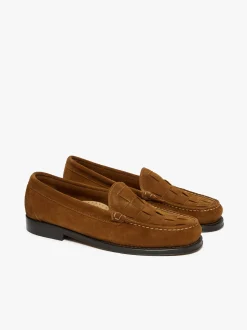Outlet G.H.BASS Weejuns Venetian Weave Loafers suede with leather sole Mid brown